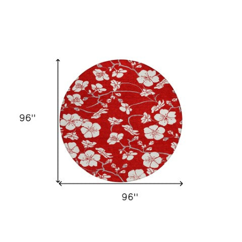 Homeroots 3' Stylish Floral Artichoke Green And Ivory Washable Area Rug For Indoor And Outdoor Spaces 8' Round Polyester 599918