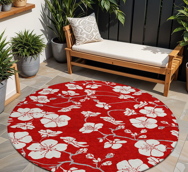 Homeroots 3' Stylish Floral Artichoke Green And Ivory Washable Area Rug For Indoor And Outdoor Spaces 8' Round Polyester 599918