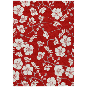 HomeRoots 5' Floral Indoor Outdoor Area Rug - Durable, Washable Red, Ivory & Gray Design for All Spaces 8' X 10' 599919