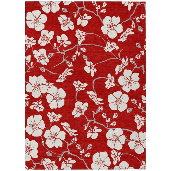HomeRoots 9' X 12' Red Ivory Gray Floral Area Rug - Durable, Washable, Indoor/Outdoor Perfect for Any Space! 599920
