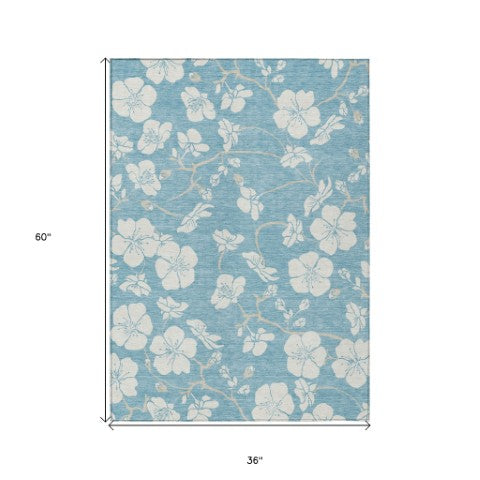 Homeroots 3' Stylish Floral Artichoke Green And Ivory Washable Area Rug For Indoor And Outdoor Spaces 3' X 5' Polyester 599922