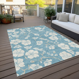 Homeroots 3' Stylish Floral Artichoke Green And Ivory Washable Area Rug For Indoor And Outdoor Spaces 5' X 8' Polyester 599923