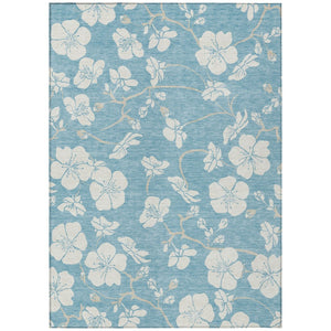 HomeRoots 5' Sky Blue and Ivory Floral Indoor Outdoor Area Rug - Durable, Washable, Stylish for Any Space 5' X 8' 599923