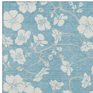 Homeroots 3' Stylish Floral Artichoke Green And Ivory Washable Area Rug For Indoor And Outdoor Spaces 5' X 8' Polyester 599923