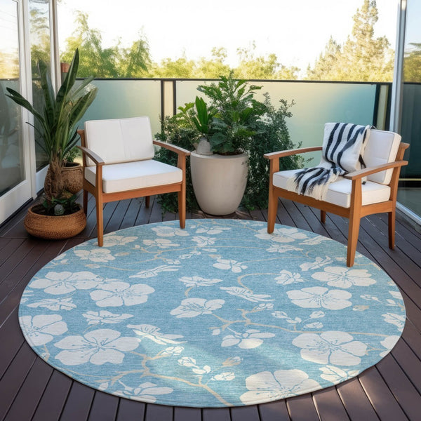 Homeroots 3' Stylish Floral Artichoke Green And Ivory Washable Area Rug For Indoor And Outdoor Spaces 8' Round Polyester 599924