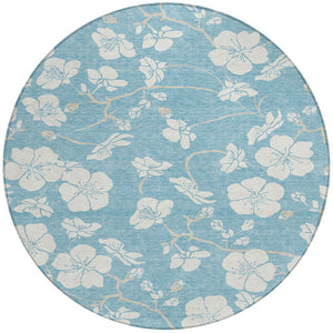 Homeroots 3' Stylish Floral Artichoke Green And Ivory Washable Area Rug For Indoor And Outdoor Spaces 8' Round Polyester 599924