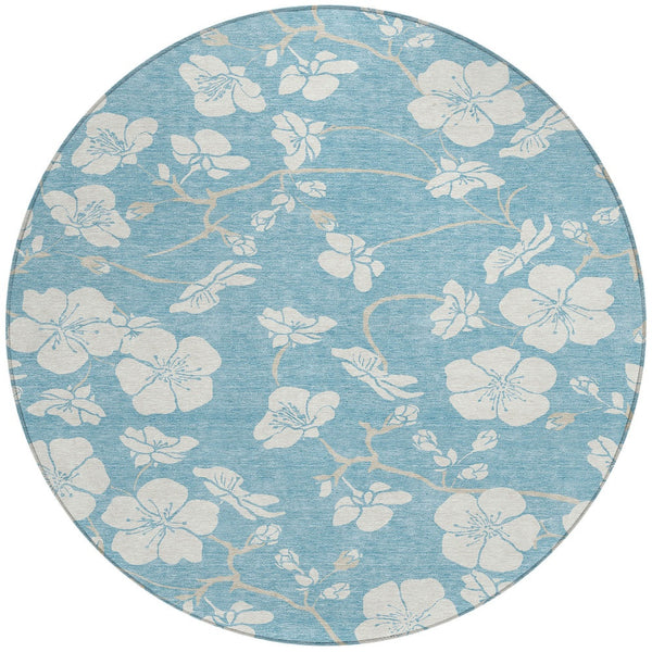 Homeroots 3' Stylish Floral Artichoke Green And Ivory Washable Area Rug For Indoor And Outdoor Spaces 8' Round Polyester 599924