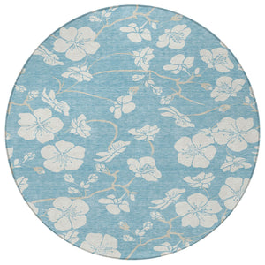 Homeroots 3' Stylish Floral Artichoke Green And Ivory Washable Area Rug For Indoor And Outdoor Spaces 8' Round Polyester 599924