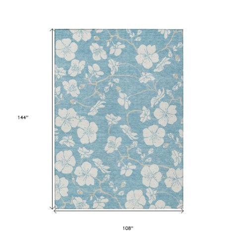 Homeroots 3' Stylish Floral Artichoke Green And Ivory Washable Area Rug For Indoor And Outdoor Spaces 9' X 12' Polyester 599926
