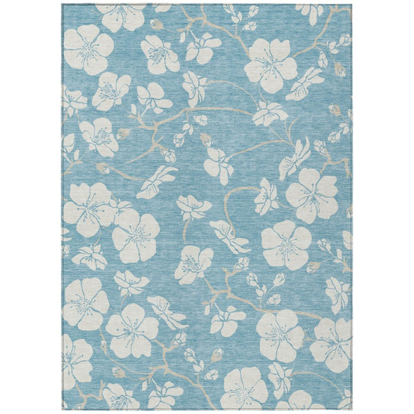 HomeRoots 9' X 12' Sky Blue Floral Area Rug - Washable, Stain-Resistant, Indoor/Outdoor Rug for Stylish Spaces 599926
