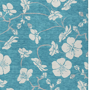 Homeroots 3' Stylish Floral Artichoke Green And Ivory Washable Area Rug For Indoor And Outdoor Spaces 3' X 5' Polyester 599928