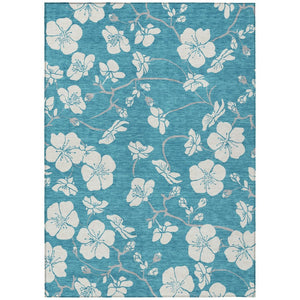 HomeRoots 5' Elegant Turquoise Ivory Gray Floral Area Rug - Durable, Machine Washable for Indoor & Outdoor Use 5' X 8' 599929