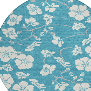 Homeroots 3' Stylish Floral Artichoke Green And Ivory Washable Area Rug For Indoor And Outdoor Spaces 8' Round Polyester 599930