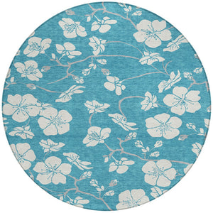 Homeroots 3' Stylish Floral Artichoke Green And Ivory Washable Area Rug For Indoor And Outdoor Spaces 8' Round Polyester 599930