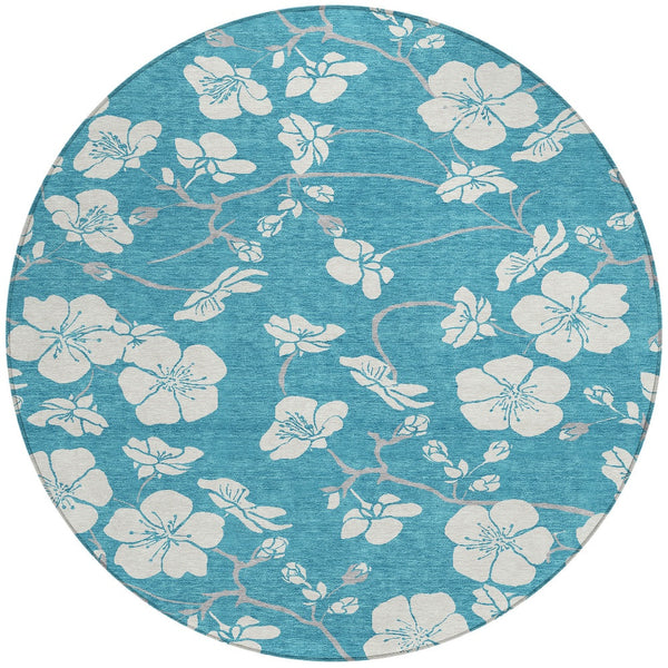 Homeroots 3' Stylish Floral Artichoke Green And Ivory Washable Area Rug For Indoor And Outdoor Spaces 8' Round Polyester 599930