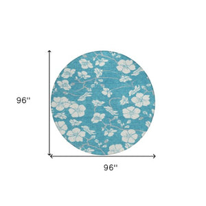 Homeroots 3' Stylish Floral Artichoke Green And Ivory Washable Area Rug For Indoor And Outdoor Spaces 8' Round Polyester 599930