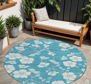 Homeroots 3' Stylish Floral Artichoke Green And Ivory Washable Area Rug For Indoor And Outdoor Spaces 8' Round Polyester 599930