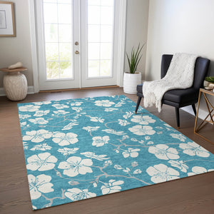 Homeroots 3' Stylish Floral Artichoke Green And Ivory Washable Area Rug For Indoor And Outdoor Spaces 8' X 10' Polyester 599931