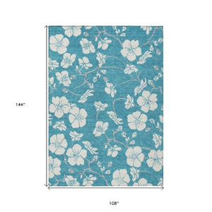 Homeroots 3' Stylish Floral Artichoke Green And Ivory Washable Area Rug For Indoor And Outdoor Spaces 9' X 12' Polyester 599932