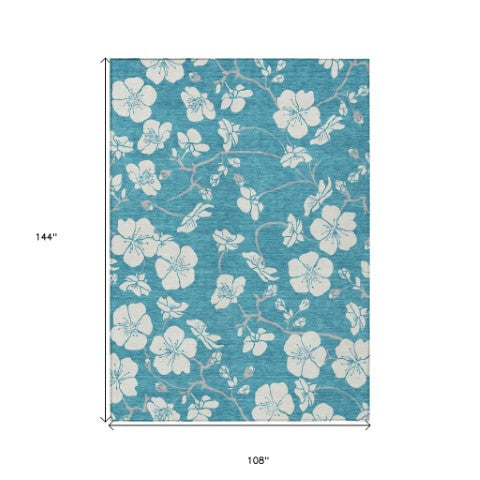 Homeroots 3' Stylish Floral Artichoke Green And Ivory Washable Area Rug For Indoor And Outdoor Spaces 9' X 12' Polyester 599932
