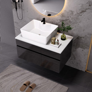 English Elm 31.5 Inch Wall Mounted Bathroom Vanity with Vessel Sink Soft Close Storage Cabinet W3136S00031
