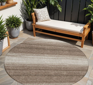 Homeroots 3' Brown And Beige Abstract Washable Area Rug For Indoor And Outdoor Use – Durable And Stylish 8' Round Polyester 599936