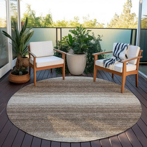Homeroots 3' Brown And Beige Abstract Washable Area Rug For Indoor And Outdoor Use – Durable And Stylish 8' Round Polyester 599936