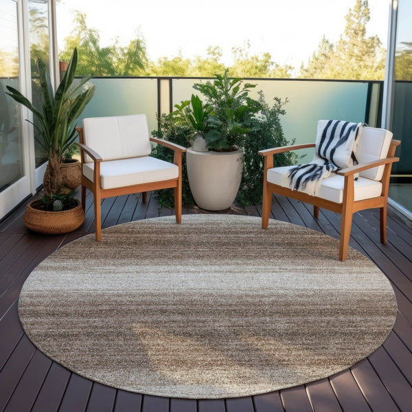 Homeroots 3' Brown And Beige Abstract Washable Area Rug For Indoor And Outdoor Use – Durable And Stylish 8' Round Polyester 599936