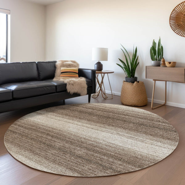 Homeroots 3' Brown And Beige Abstract Washable Area Rug For Indoor And Outdoor Use – Durable And Stylish 8' Round Polyester 599936