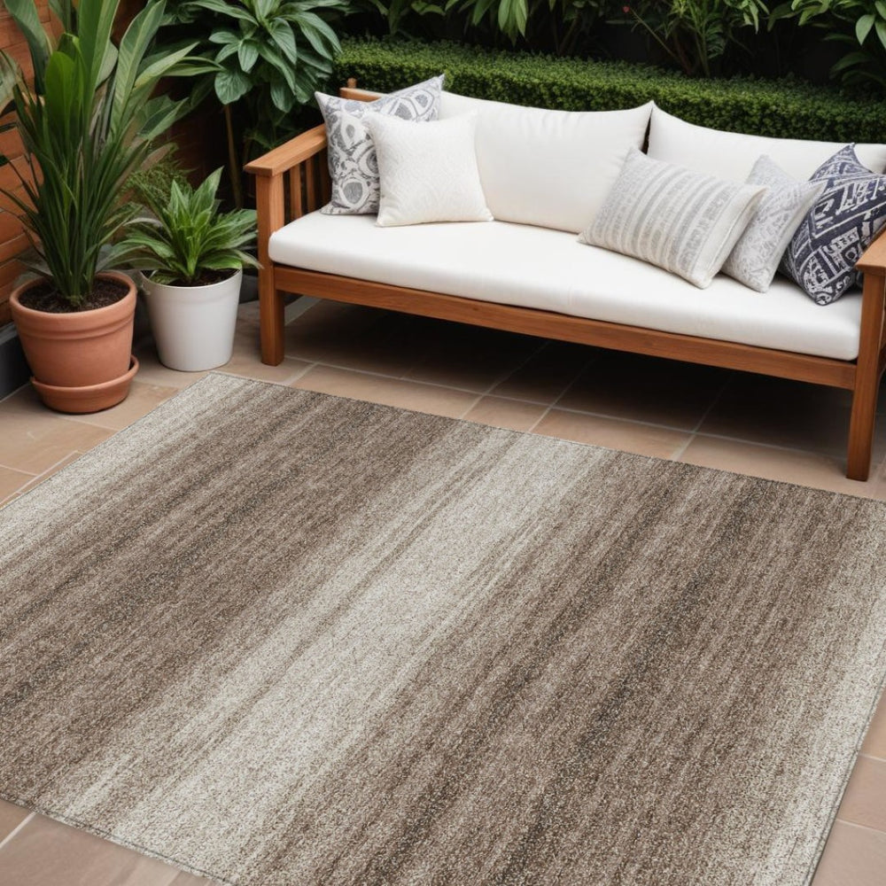 HomeRoots 9' x 12' Abstract Brown & Beige Washable Area Rug – Stylish, Durable, Modern for Indoor/Outdoor Use 599938