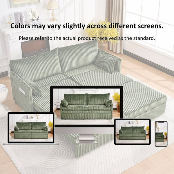 English Elm 73"convertible Corduroy Sleeper Sofa with Usb Port and Side Pocket for Studio Apartments Green W3373P405037