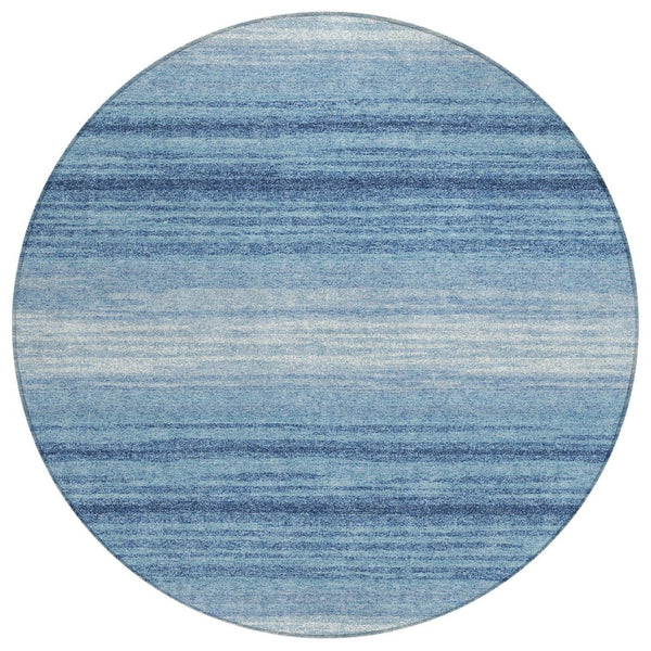 HomeRoots 5' Blue and Ivory Abstract Area Rug - Stylish, Washable, Durable for Indoor and Outdoor Spaces 8' Round 599942