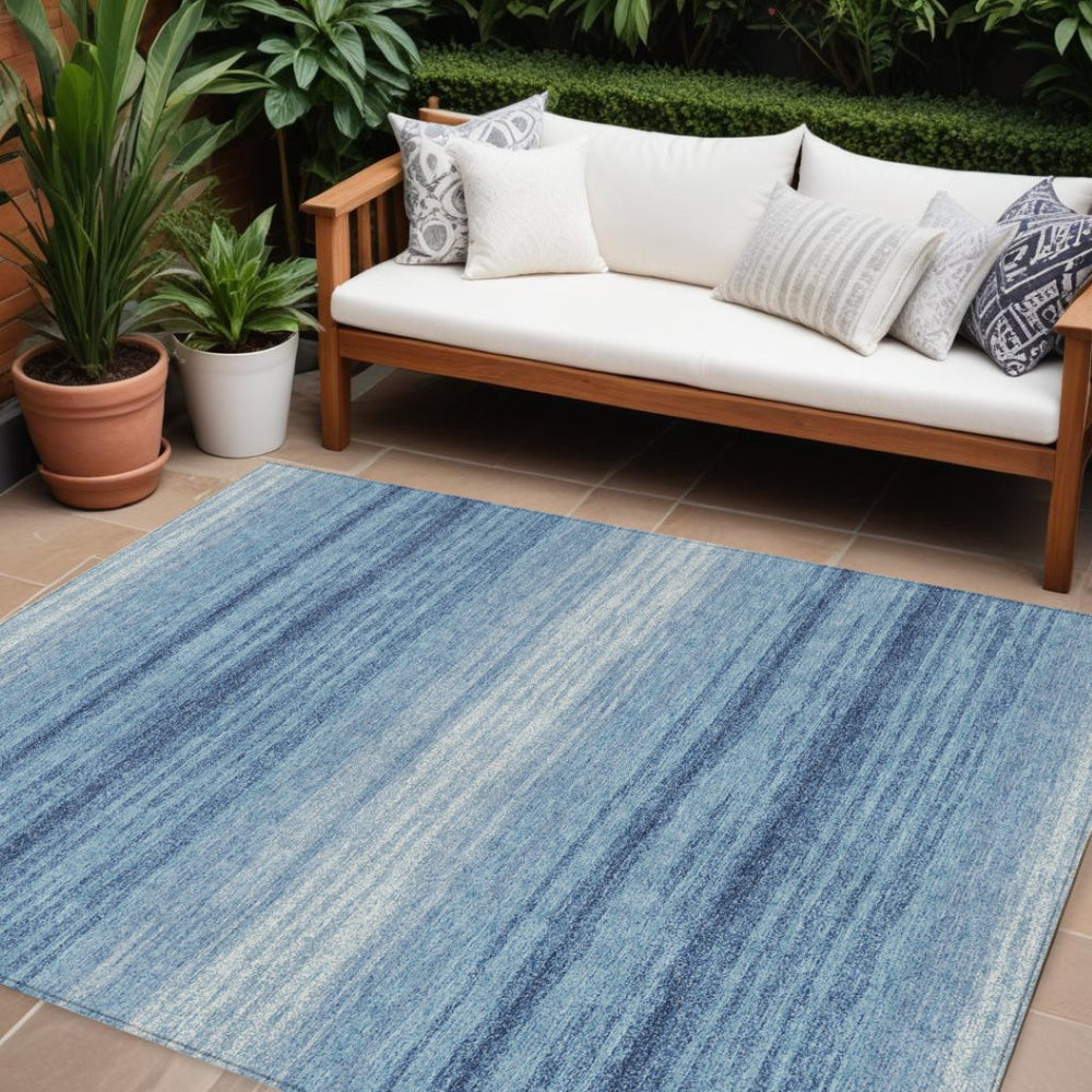 HomeRoots 9' X 12' Blue And Ivory Abstract Area Rug - Stylish, Durable, Washable for Indoor & Outdoor Spaces 599944