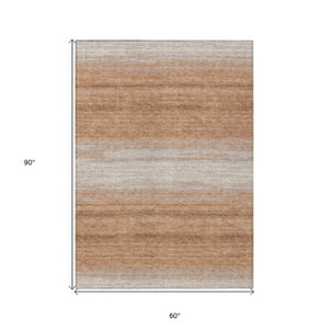 Homeroots 3' Brown And Beige Abstract Washable Area Rug For Indoor And Outdoor Use – Durable And Stylish 5' X 8' Polyester 599947