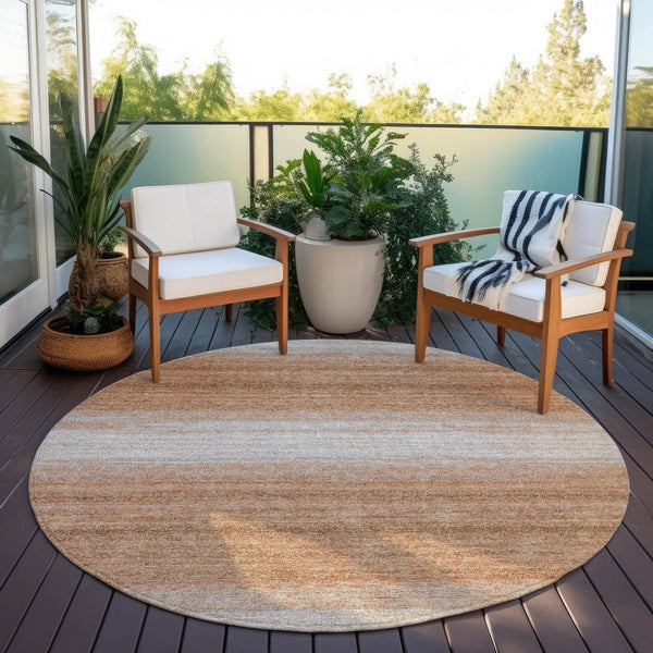 Homeroots 3' Brown And Beige Abstract Washable Area Rug For Indoor And Outdoor Use – Durable And Stylish 8' Round Polyester 599948