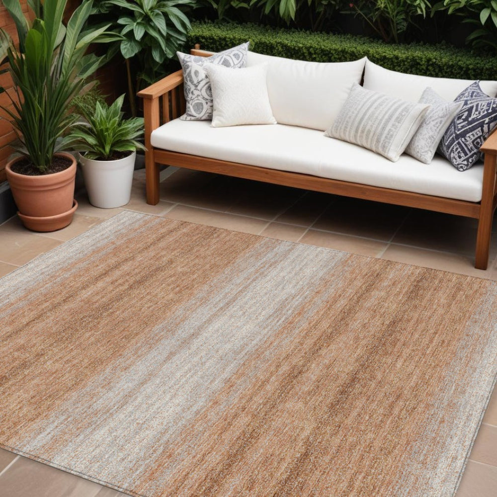 HomeRoots 9' X 12' Copper And Beige Abstract Area Rug - Stylish, Washable & Durable for Indoor/Outdoor Use 599950