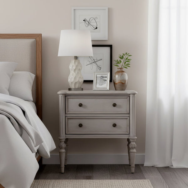 Butler Specialty Butler Ginny 25 in. Rectangular 2-Drawer Accent Chest with Turned Legs, Neutral Finish, Compact Storage Grey 5999512