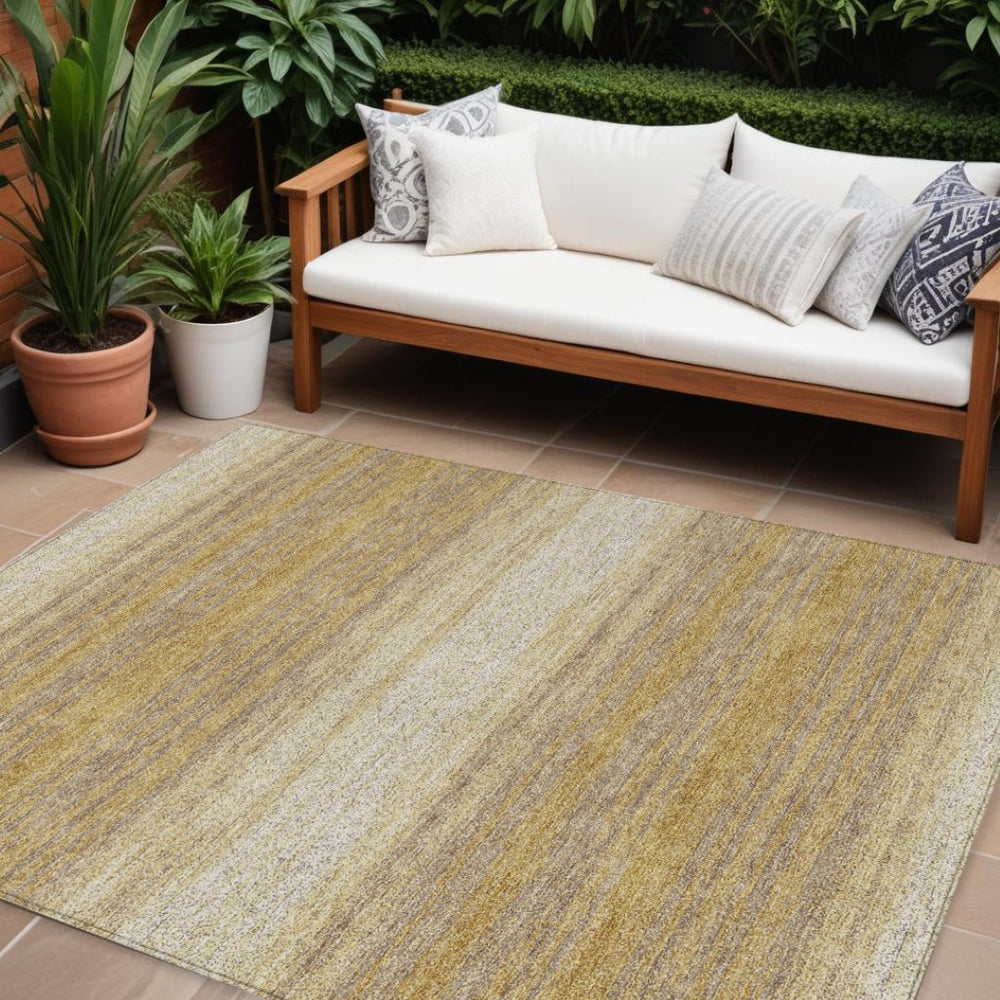 HomeRoots 9' Gold and Beige Abstract Indoor Outdoor Area Rug - Durable, Washable, Stylish for Any Space 599962