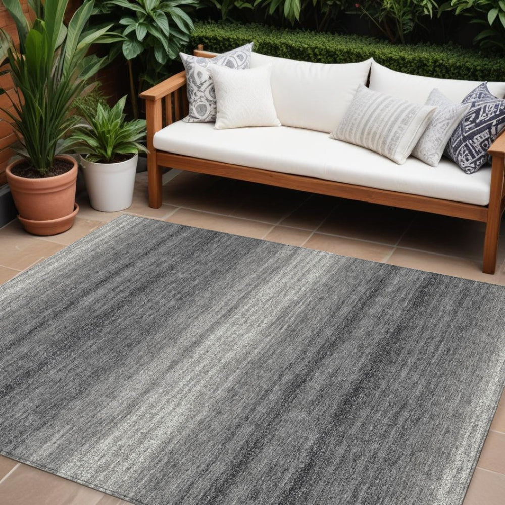 HomeRoots 5' Gray and Charcoal Abstract Area Rug - Stylish, Washable, Indoor/Outdoor Durable Design for Any Space 8' X 10' 599967
