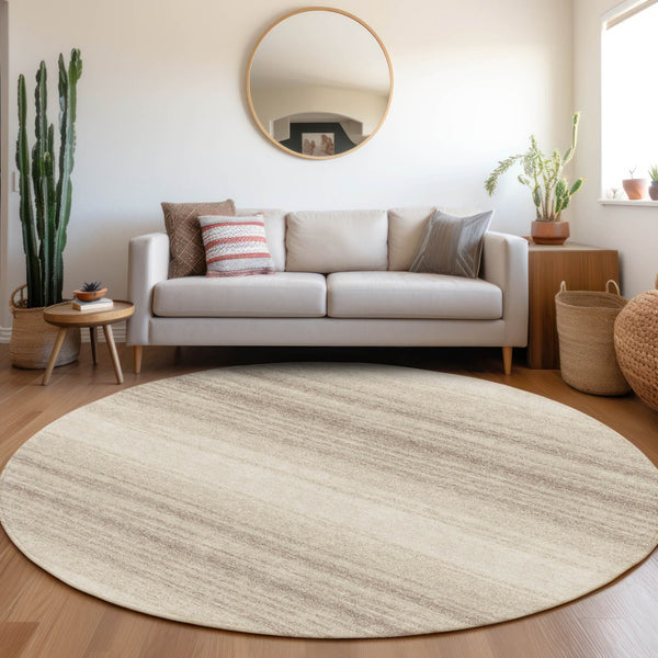 Homeroots 3' Brown And Beige Abstract Washable Area Rug For Indoor And Outdoor Use – Durable And Stylish 8' Round Polyester 599972