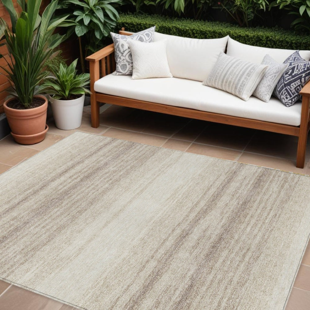 HomeRoots 9' X 12' Stylish Ivory and Beige Abstract Area Rug - Durable, Washable for Indoor/Outdoor Use! 599974