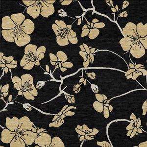 Homeroots 3' Black And Gold Floral Washable Area Rug For Indoor And Outdoor Use – Durable And Stylish Design 3' X 5' Polyester 599994