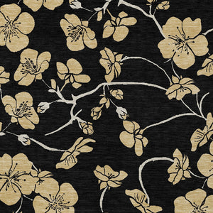 Homeroots 3' Black And Gold Floral Washable Area Rug For Indoor And Outdoor Use – Durable And Stylish Design 5' X 8' Polyester 599995