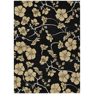 HomeRoots 5' Black and Gold Floral Area Rug - Durable, Washable, and Stylish for Indoor and Outdoor Spaces 8' X 10' 599997