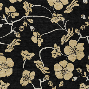 Homeroots 3' Black And Gold Floral Washable Area Rug For Indoor And Outdoor Use – Durable And Stylish Design 8' X 10' Polyester 599997