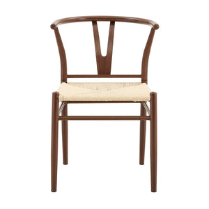 English Elm Table and Chair Set 42 Inch Round Stone Top with Rope Woven Wishbone Seats W2920S00144