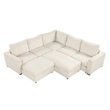 English Elm 121.3" Sectional Couch Sofa Bed Modular Sofa With Two Movable Ottomans For Living Room (Old Sku:N719S001640A), Beige