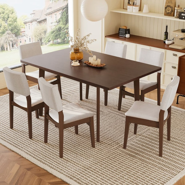 English Elm Upholstered Stackable Dining Chairs Linen Fabric Rubberwood Frame Rustic Set of 2 Dark Walnut N752P327193D