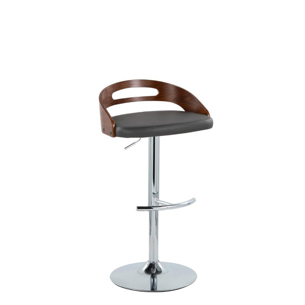 English Elm Adjustable Swivel Barstools with Chrome Base Walnut Accents and Grey Faux Leather Set of 2 B202S02167