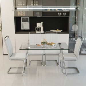 English Elm 51 Inch Tempered Glass Dining Set Seats Four with Chrome Legs and Pu Leather Chairs W2189S00918